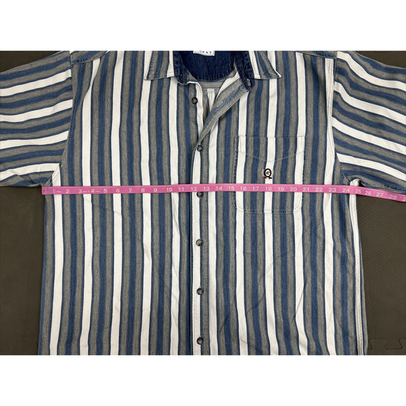 (2) Coliseum Jeans Shirt Mens XL Blue Stiped Cotton Short & Long Sleeve Y2K 90s - Picture 6 of 16